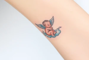 Winged baby, clouds tattoo idea