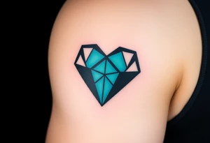 A geometric-style paw heart, composed of sharp angular lines in shades of black and dark teal, creating a modern, edgy look tattoo idea