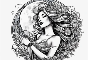 Woman dancing under the moon tattoo idea