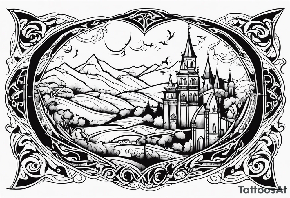 medieval tribal city
floral land sky vignette tattoo idea