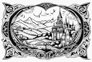 medieval tribal city 
floral  land sky vignette tattoo idea