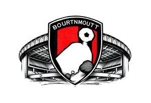 An afc Bournemouth badge fading into the top of the vitality stadium with writing of afc Bournemouth’s journey to the premier league and Steve fletcher celebrating tattoo idea