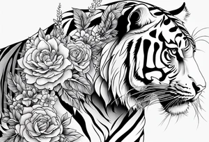 tiger with floral designs, realistic tattoo idea