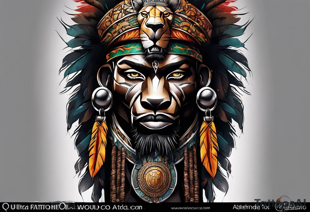 Forearm tattoo of a African warrior with a lion tattoo idea