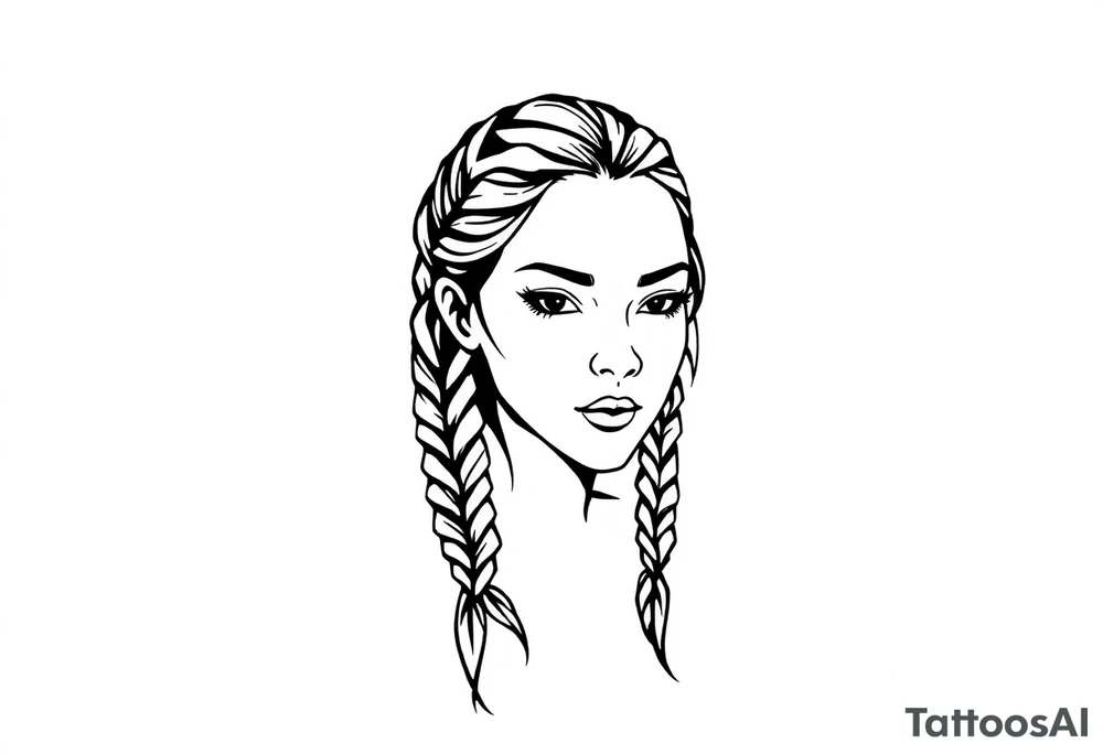 Female Native American dark braided hair tattoo idea