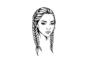 Female Native American dark braided hair tattoo idea