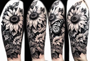Sunflower and butterfly leg sleeve tattoo idea