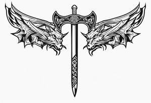 Valhalla sword dragon head axe tattoo idea
