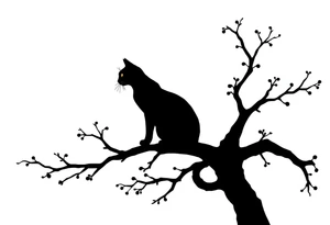 a cats sillhouette siting on a tree in the moon light tattoo idea