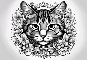 Illustrate a small tattoo of a tabby cat curled up, surrounded by gentle swirls or floral elements to enhance its cozy vibe tattoo idea