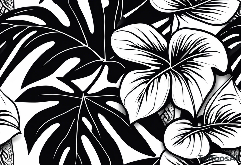 Monstera gris avec serpent tattoo idea