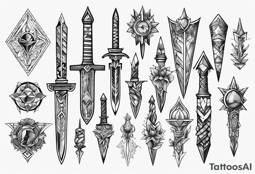Variety of daggers flash sheet tattoo idea