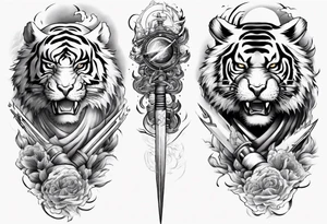 Tiger Warrior sleeve tattoo with lightning and the sun
Forearm sleeve tattoo idea