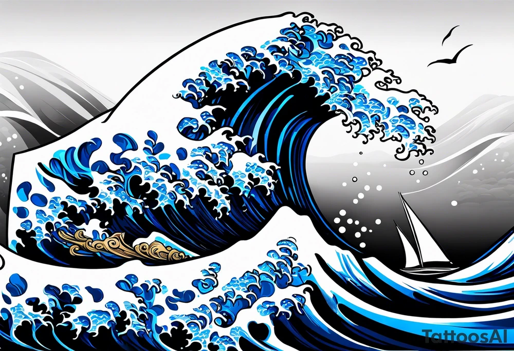 waves black with blue accent struggle perseverance under water tattoo idea