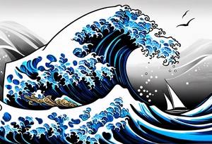 waves black with blue accent struggle perseverance under water tattoo idea
