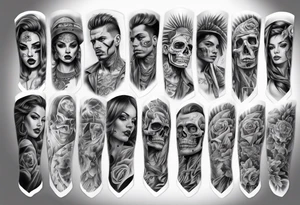 Chicano style photorealism arm sleeve tattoo idea