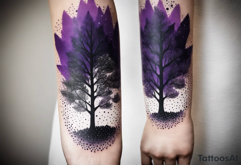 forest, abstract, on hand, no people, purple and black, full, no borders tattoo idea