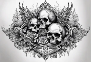 Chest tattoo with skulls and fire tattoo idea