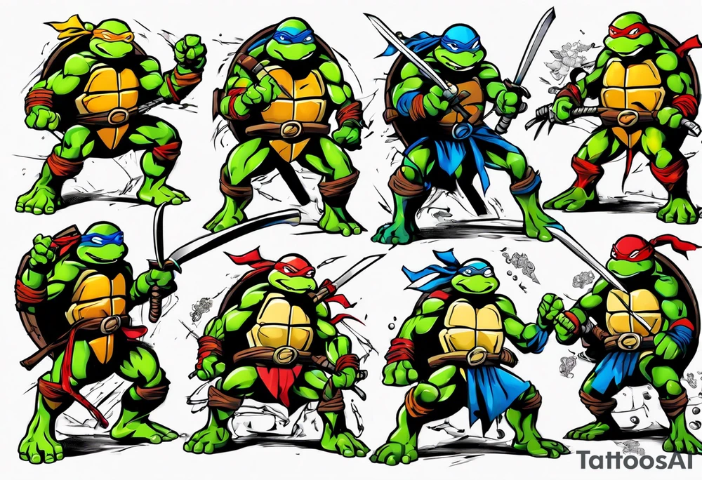 teenage mutant ninja turtles fighting scene tattoo idea