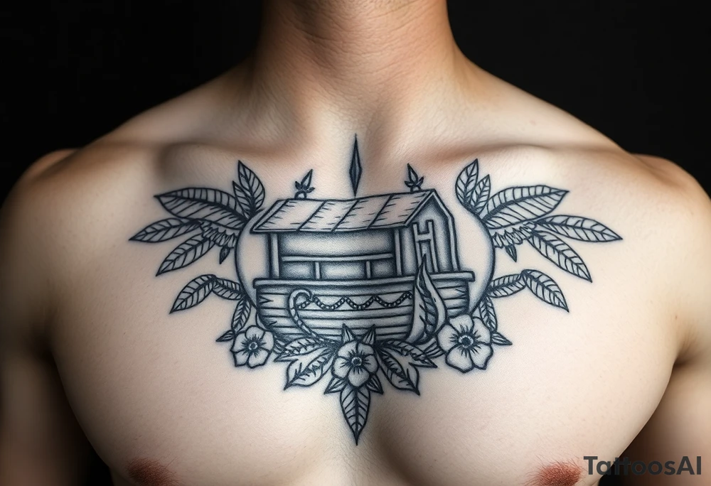 Polynesian noah’s ark tattoo chest piece tattoo idea