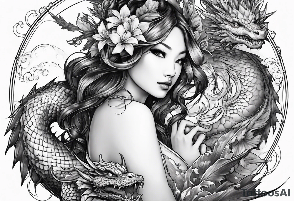fairy nymph with a dragon friend tattoo idea