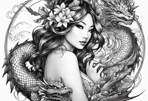 fairy nymph with a dragon friend tattoo idea