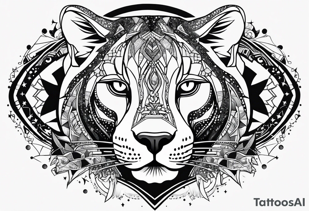 cosmic spiritual archway panther face constellation tattoo idea