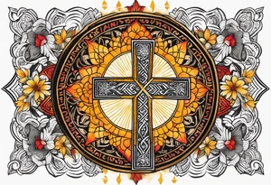 Forearm tattoo cross with rays of sun and
 a Bible verse Jeremiah 29:11 tattoo idea