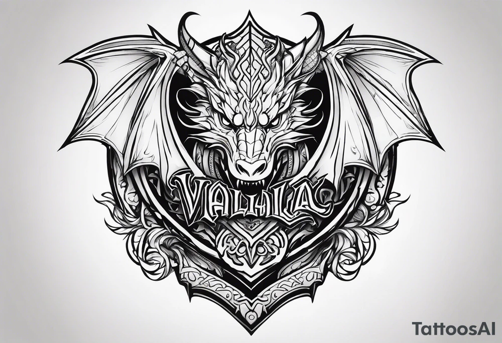 Valhalla sword shield dragon head tattoo idea