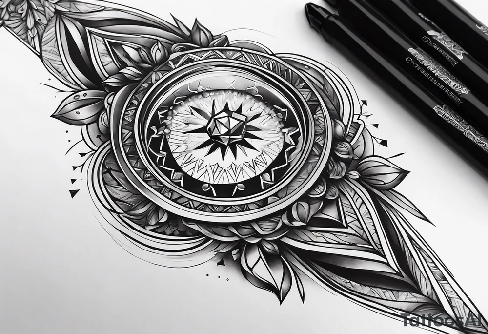 Sleeve on the forearm with a diamond in the middle tattoo idea