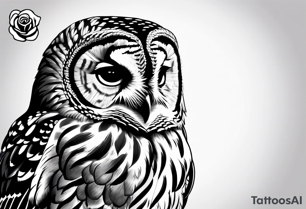 Barred owl with a rose tattoo idea