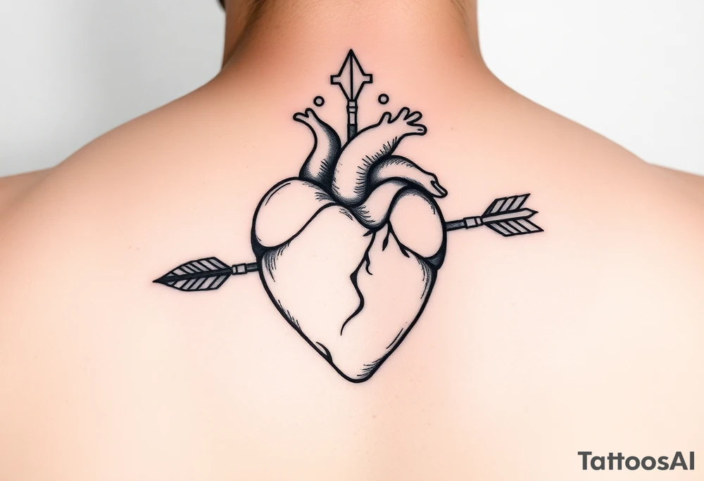 heart pierced by ornate arrow with representation of surviving addiction tattoo idea