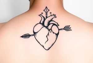 heart pierced by ornate arrow with representation of surviving addiction tattoo idea