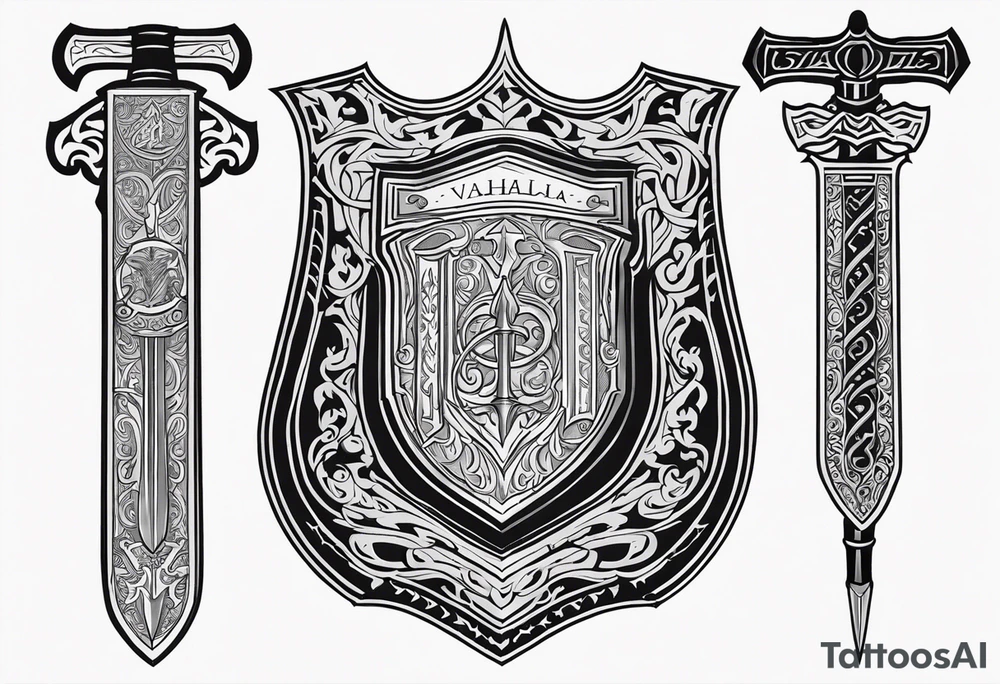 Valhalla sheild sword tattoo idea