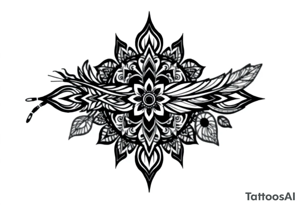 spiritual feather indian mandala shaman rune tattoo idea