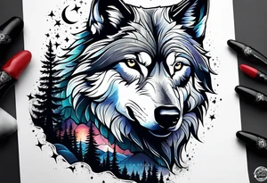 wolf mountain forest tattoo idea