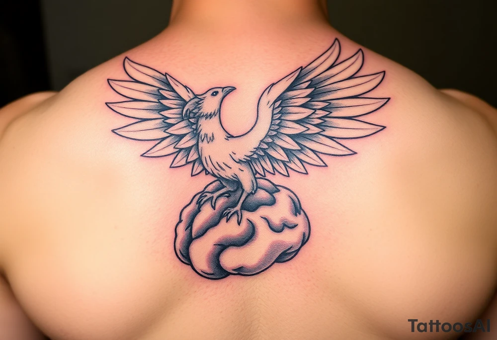 A phoenix rising out of a brain color tattoo idea