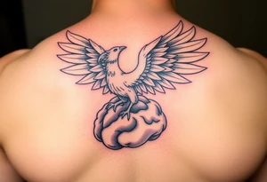 A phoenix rising out of a brain color tattoo idea
