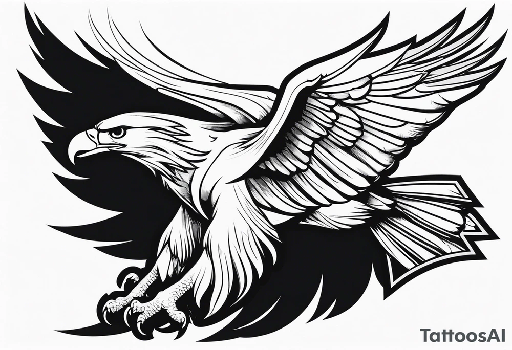 Eagle flying with sword tattoo idea