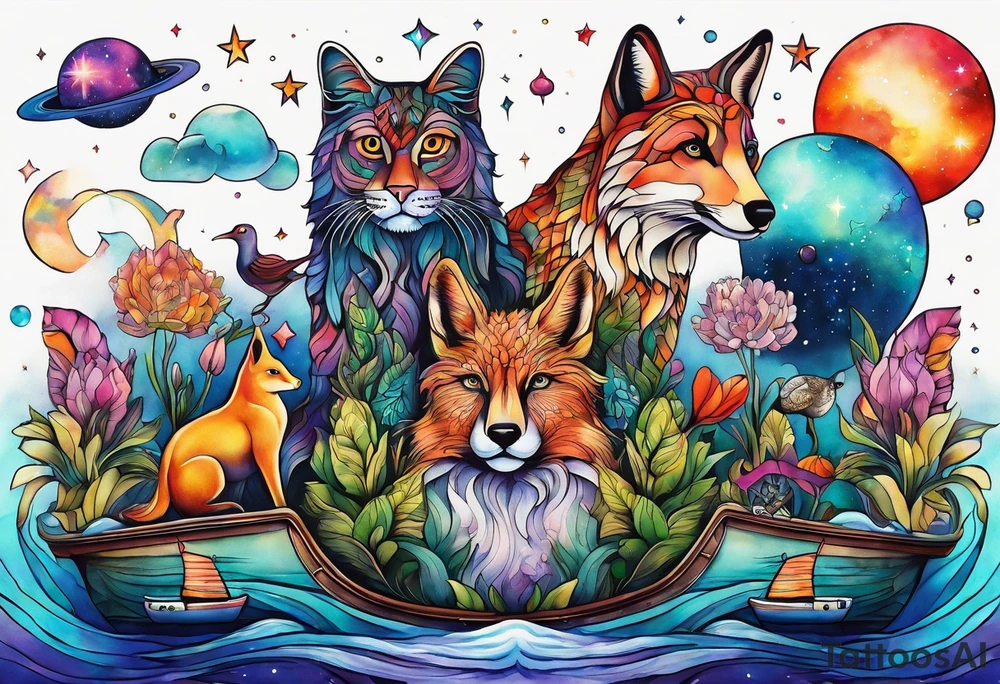 Glass animals and wildlife in Amsterdam canal in space featuring galaxy colours featuring Animals made from glass arm tattoo tattoo idea