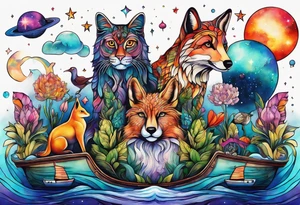 Glass animals and wildlife in Amsterdam canal in space featuring galaxy colours featuring Animals made from glass arm tattoo tattoo idea