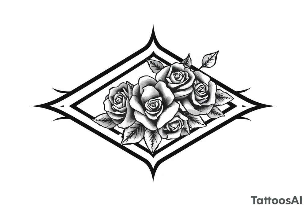 Small Roses filing the inside of an elongated diamond shape tattoo idea