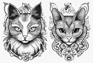 Maine coon cat and a grey cat with extra toes playing together tattoo idea