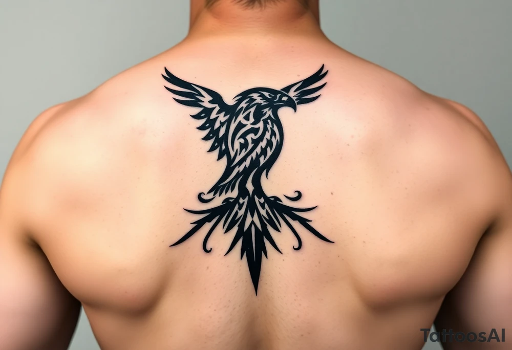 tribal hawk silhouette on below of knee cap tattoo idea