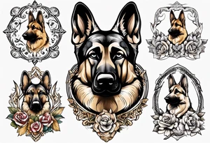 German Shepherd in fancy frame tattoo idea