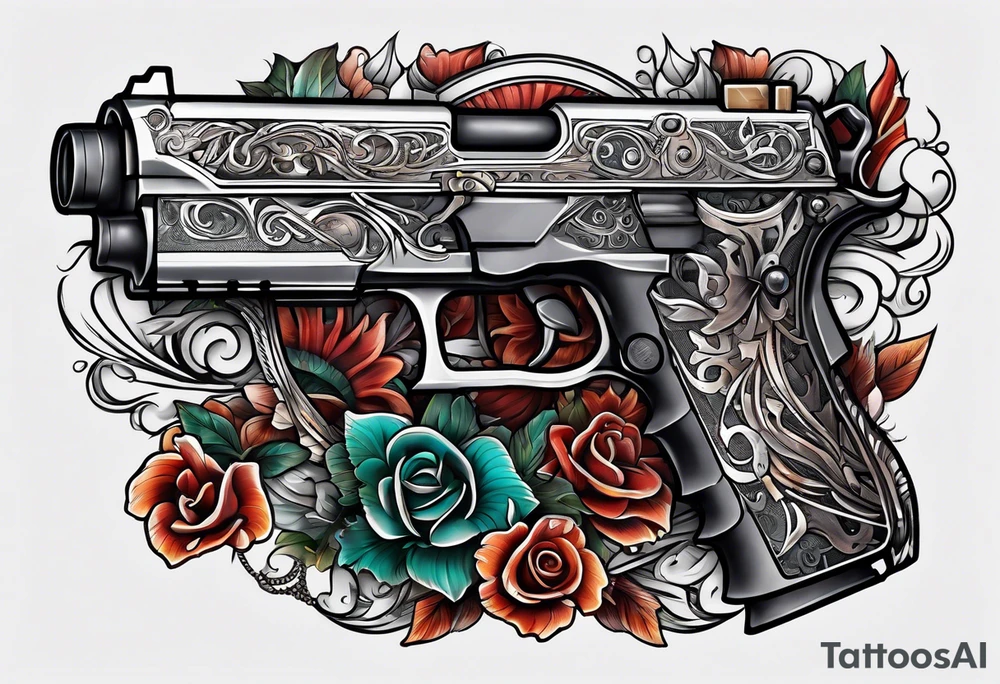 The letters AR with pistols on each side tattoo idea