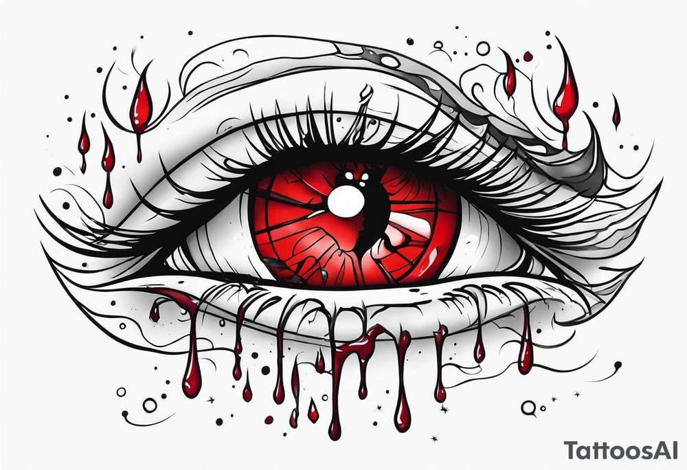 Bleeding tear flows to down from red eye sleeve tattoo design tattoo idea