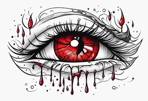 Bleeding tear flows to down from red eye sleeve tattoo design tattoo idea