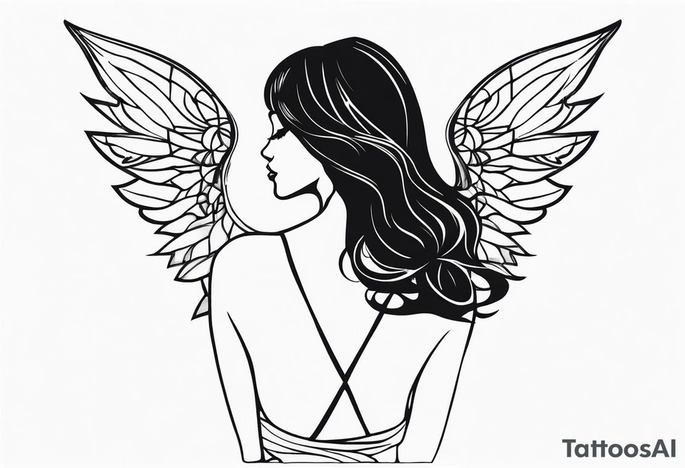 silhouette of a girl with wings made out of glass tattoo idea
