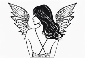 silhouette of a girl with wings made out of glass tattoo idea